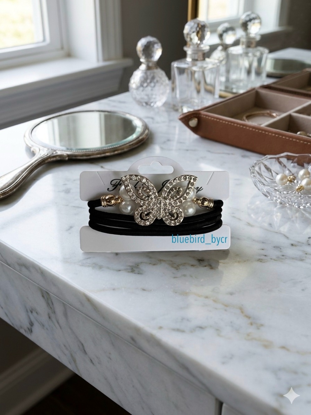 Fashion Crystal Butterfly Black Hair Tie Set